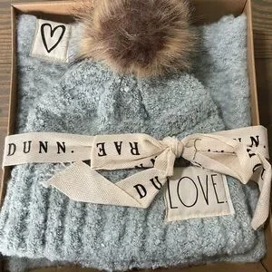 New Rae Dunn Blessed Hat and Scarf Set In Box Blue Turquoise New Rae Dunn Blessed Hat and Scarf Set In Box Blue Turquoise  main image 2